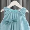 Summer Korean Dress Kids Girls Clothes Cotton Knotbow Ruched Tops Fluffy Dress Children Girls Sleeveless Dress