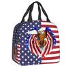 USA American Flag Thermal Insulated Lunch Bags Women United States US Stars Portable Lunch for Camping Travel Food Box