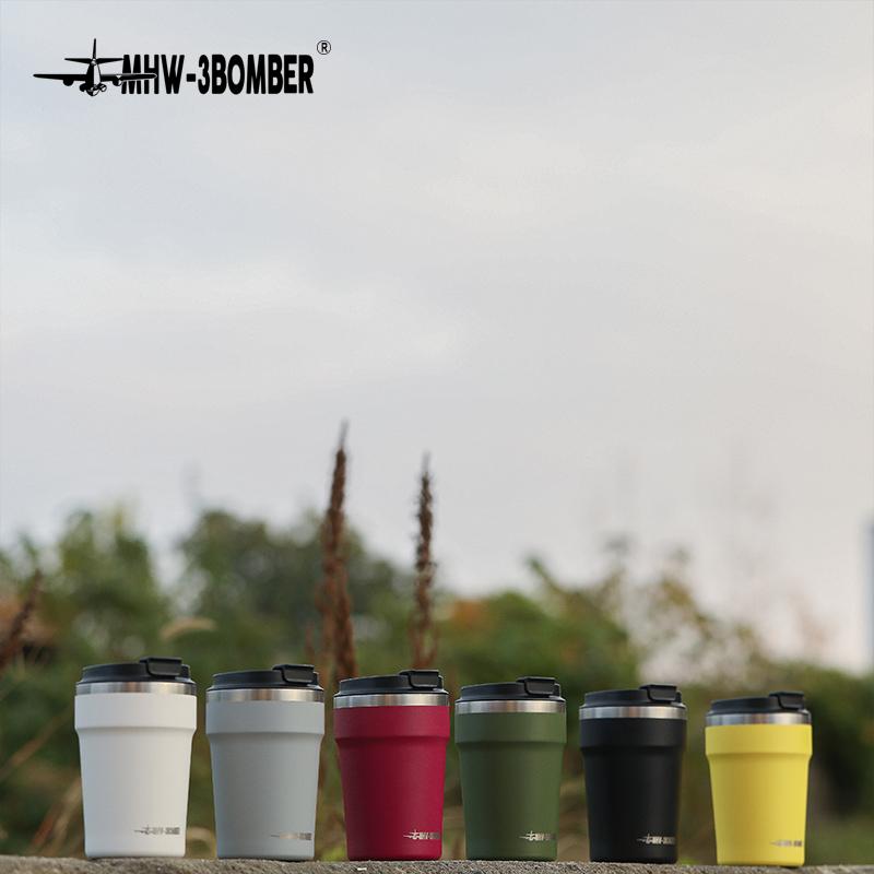 MHW-3BOMBER 360ml Coffee Cups Portable Car Travel Mug with Leak-proof Lid Thermal Mugs Double Walled Water Cup Home