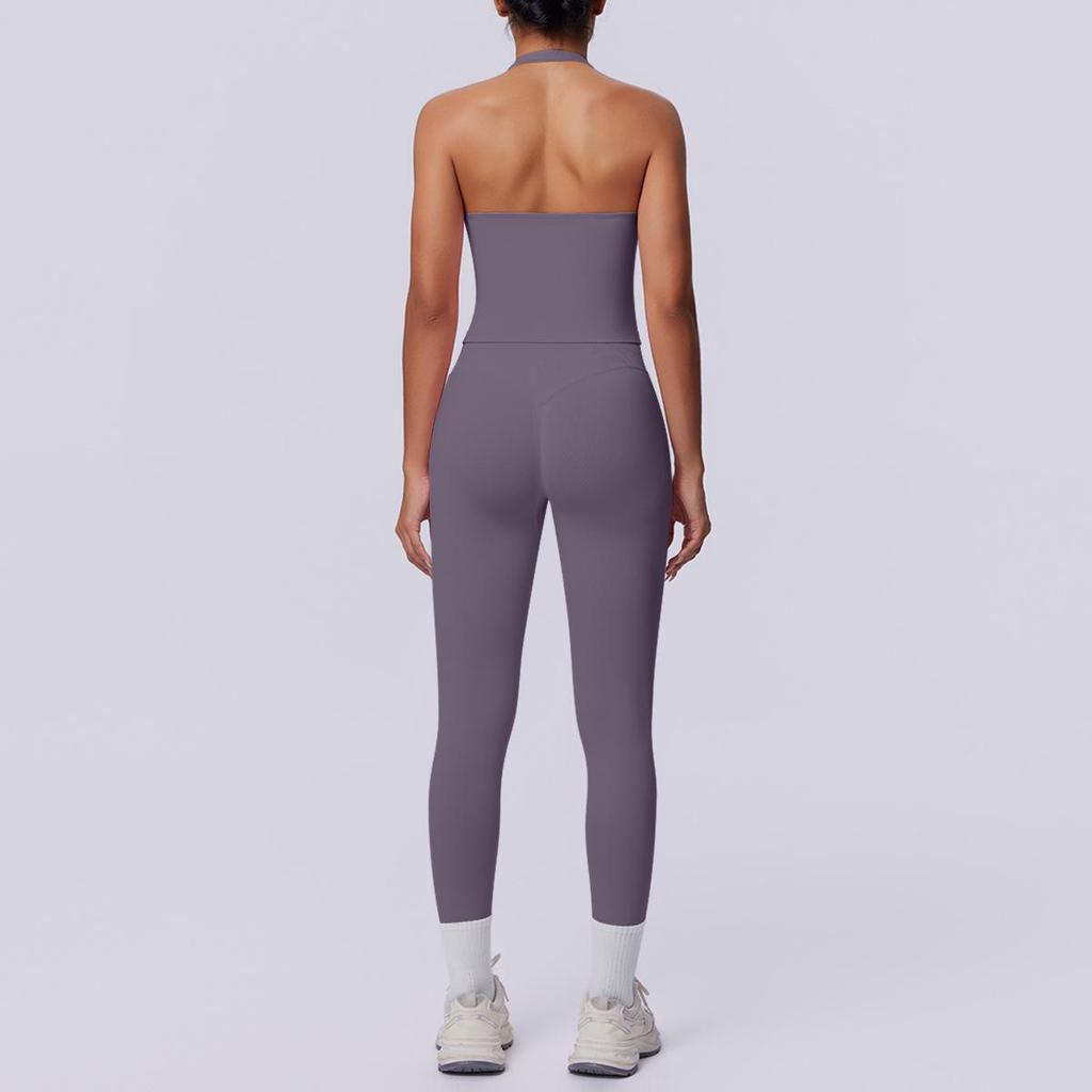 Seamless Solid Color Halter Backless Bodycon Yoga & Running Set