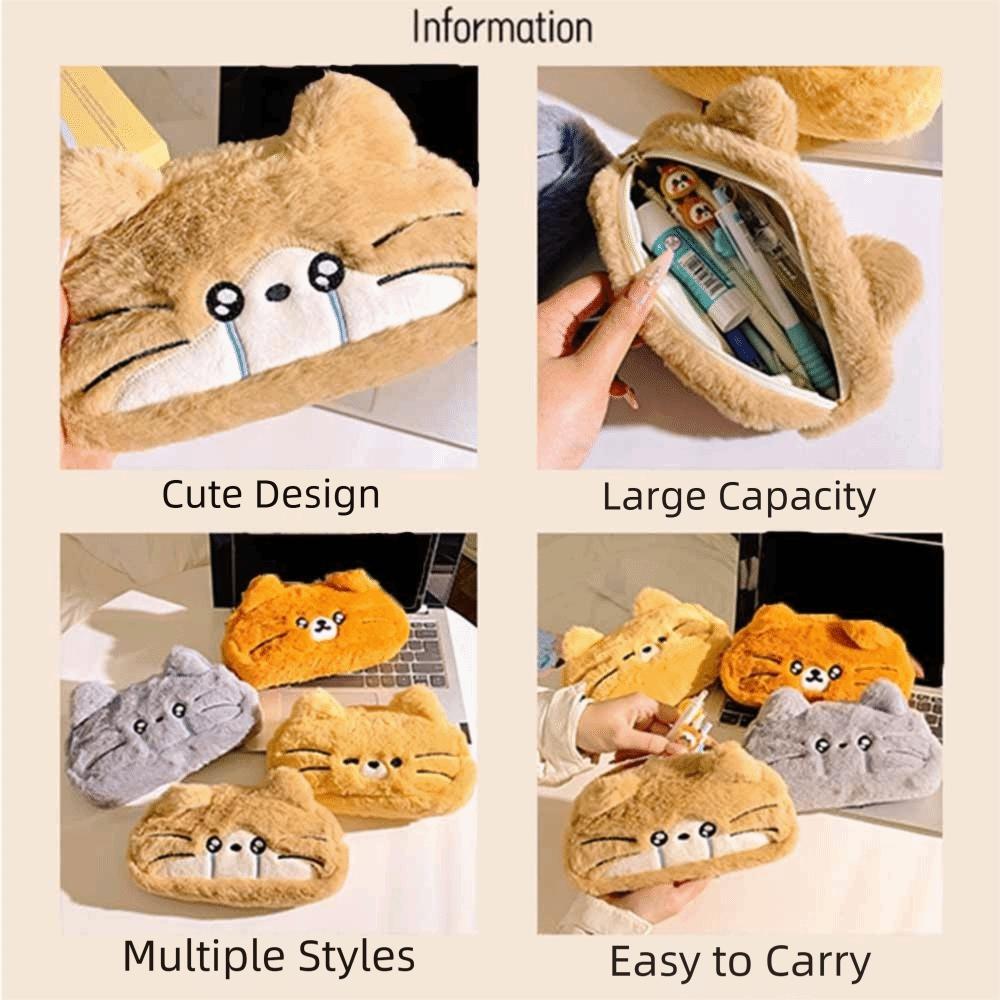Funny Cat Plush Cat Pencil Case Kawaii Stationery Storage Bag Trendy Cat Pencil Pouch  Student Use