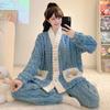 Women’s Winter Coral Fleece Pajama Set - Long Sleeve Flannel Cardigan, Thick Warm Plus Size Home Wear