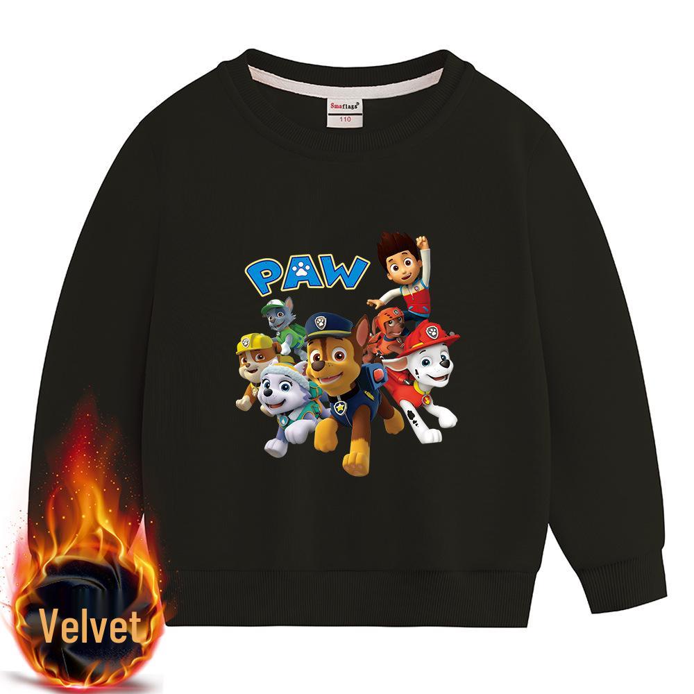 Paw Patrol Boys' 2025 Autumn Korean Style Plus Velvet Hoodie - Round Neck Pullover