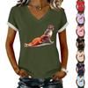 Women's Casual Printed T-Shirt V Neck Pullover Short Sleeve Top