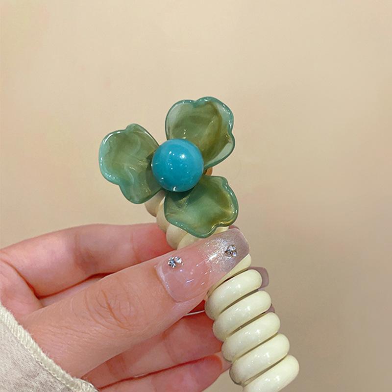 

Телефонная линия Цветок смола резинка для волос Маленькая свежая и сладкая резинка для волос для низкого хвоста Модные легкие роскошные темпераментные аксессуары для волос женщины