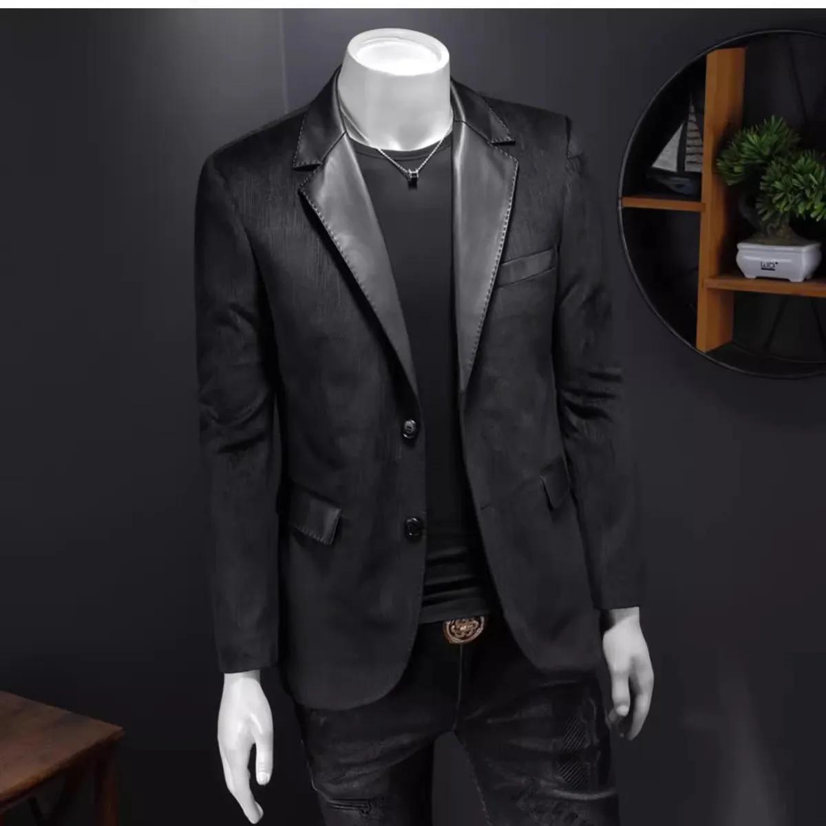 

Men Spring Single Breasted Splicing Vintage Coats Youth Autumn Design Suits and Blazers XS чёрный