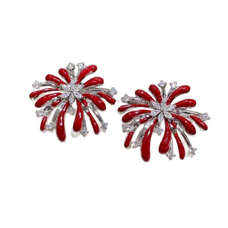 Ankela Red Enamel Fireworks Zirconia Stud Earrings - Luxury Design for Women