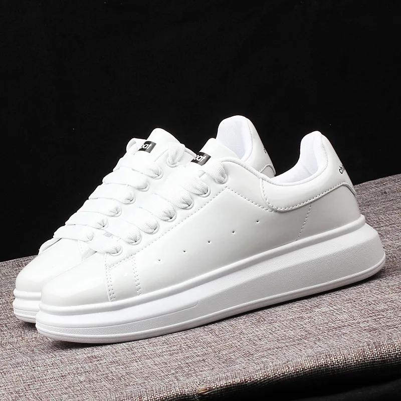 Shiny Patent Leather Small White Shoes Women's Couple Models Air Cushion Women's Skateboard Shoes Sneakers Women