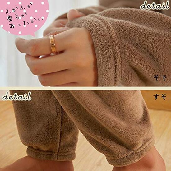 AICA Pajama Warm and Comfortable Fluffy Micro Long Solid One Size Dark Gray Women's 2-Piece Set, Loungewear, Nightwear, Sleepwear, Fleece, Sleeves,