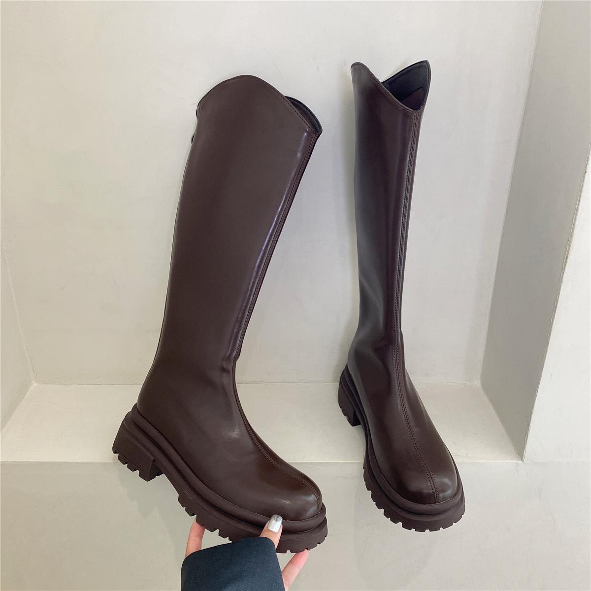 

Muffin thick-soled British boots in the autumn and winter of 2024, the new V-mouth is thin but knee knight boots, medium and high boots 40 коричневий