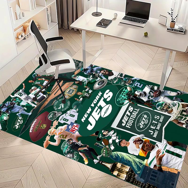 New York Jets logo Print Area Rug - Soft, Washable Non-Slip Indoor Mat for Office Chairs, Living Room, Home Office Decorative Rug