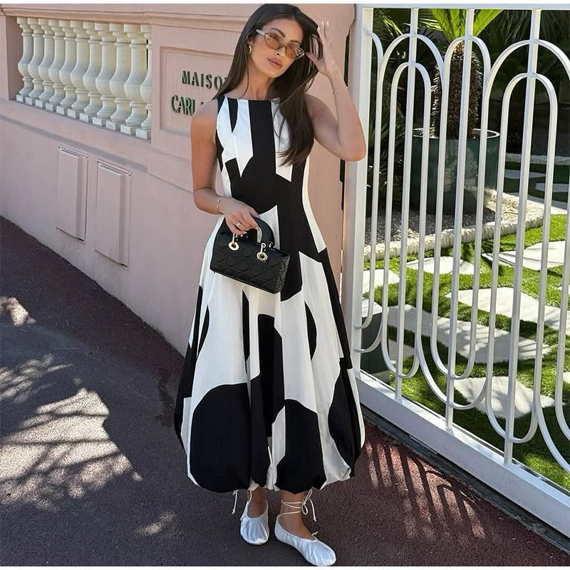 Ladies Polka Dot Balloon Version Sleeveless Dress Waist Slim Summer Fashion Ladies One-piece Short Skirt Commuter High Street