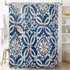 Blue Mediterranean Shower Curtain Coastal Ocean Wave Pattern Bathroom Decor Waterproof Fabric Liner
