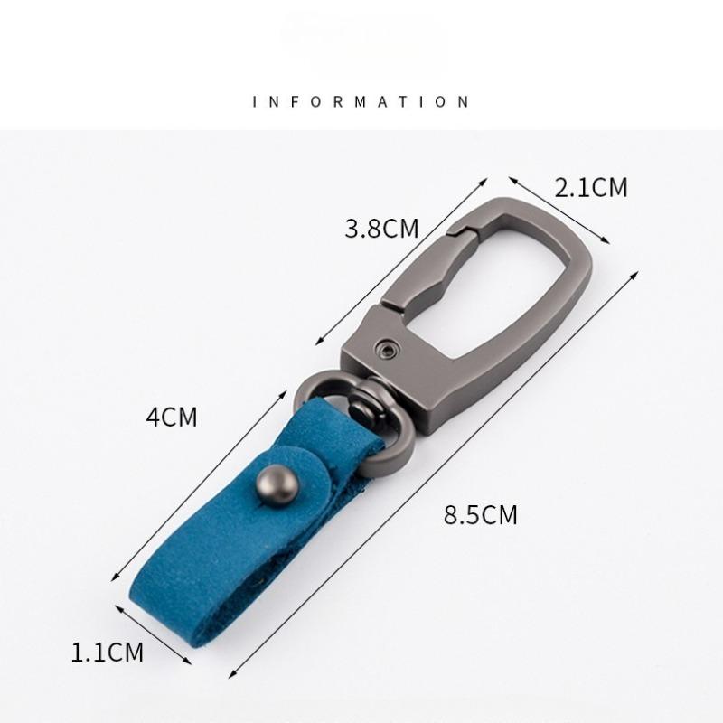The First Layer of Cowhide Keychain Pendant Simple Car Metal Keychain Buckle Head Keychain