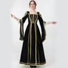 Retro Renaissance medieval queen dress, Victorian Gothic court ball dress, women's black long sleeved Halloween costume