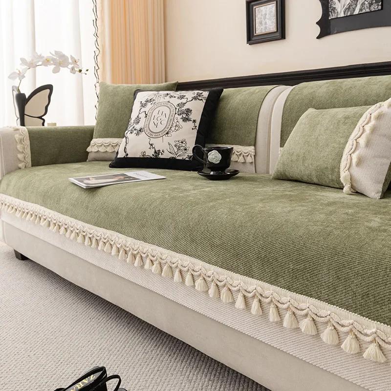 Chenille Four Seasons Universal Sofa Cover Sofa Pad Solid Anti-cat Scratch Mat For Living Room Non-Slip Shaped Couch Cushion