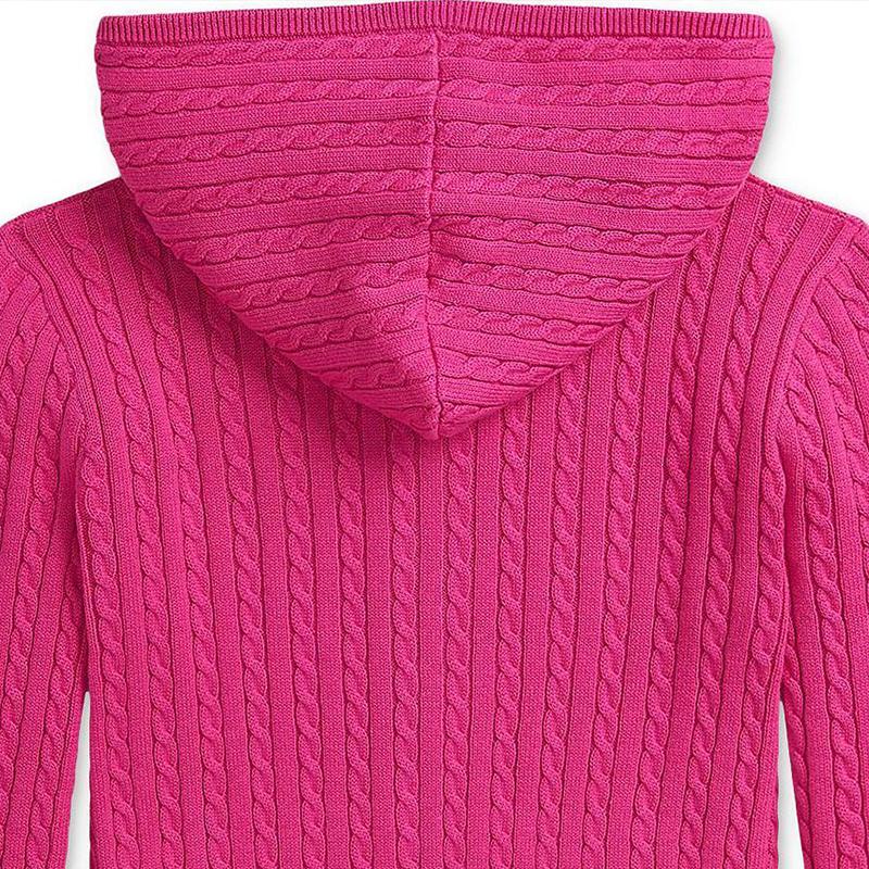 Polo Ralph Lauren Solid Cable Knit Zip-Up Hoodie Kids Sweaters Magenta 313916533-005