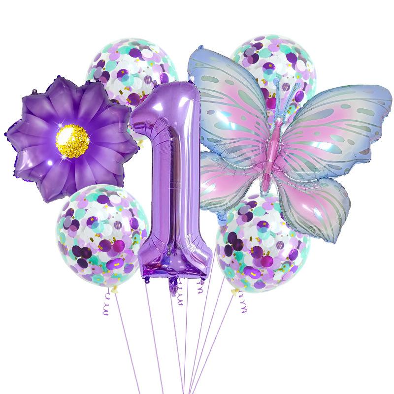 

Purple And Pink Butterfly Balloon Set, Chrysanthemum Aluminum Film Confetti Balloon, Baby Rain Party Arrangement Purple Pink Butterfly Set 1