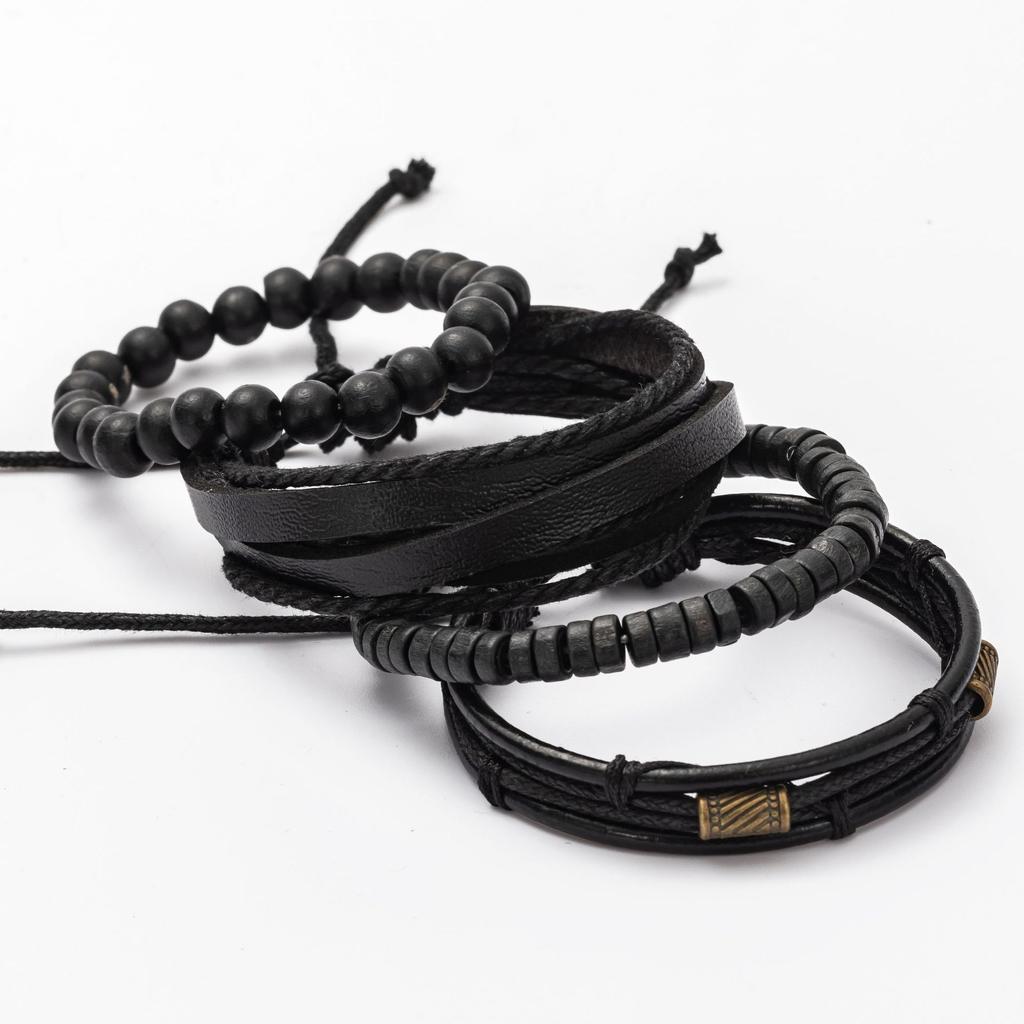 4PCS Fashion Vintage Multi-Layer Wooden Beads Trendy Accessories Men's Bracelet