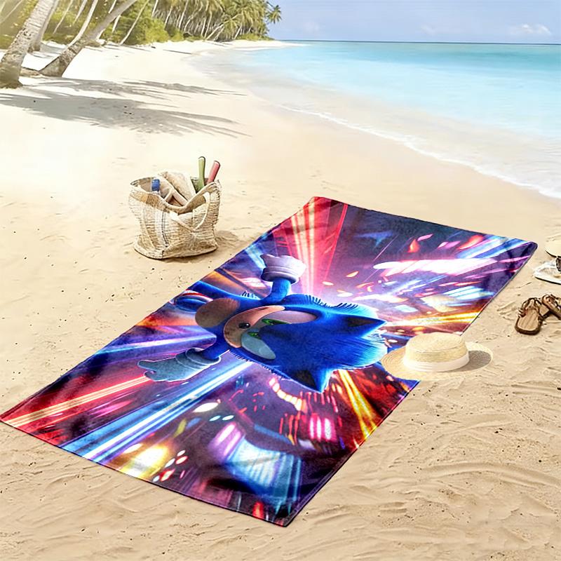 Sonic Action Print Beach Towel, Large Soft Quick Dry Towel for Beach Camping Swimming