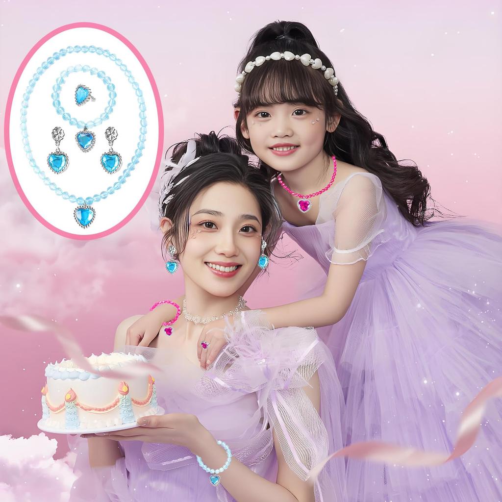 [Acidea] Girls' Princess Necklace, Bracelet, Pendant and Ring Accessories Set - Jewelry Gift, Party Favors - Dress Up Jewelry for Girls