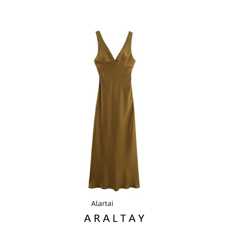 Araltay New Arrival Fashion Style Women's Clothing Fashion All-Match Minimalist Silk Satin Texture Midi Skirt Dress 8492366