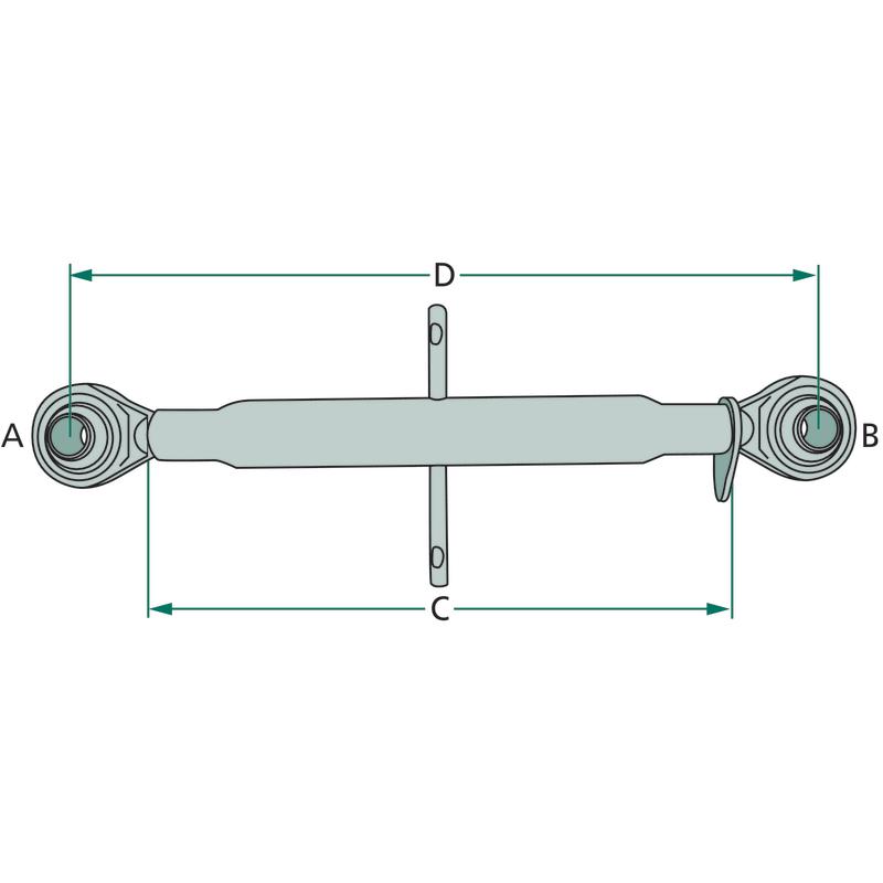 Upper central link 570-830mm M30x3.5 Cat. 22.25-2 2xP. ball