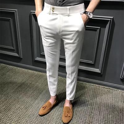 Men's Business Pants Solid Color Casual Suit Trousers Slim Straight Pants