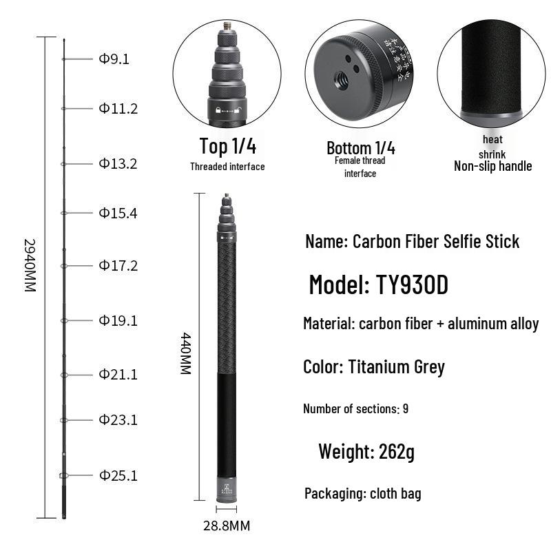 Insta360 Carbon Fiber Invisible Selfie Stick for GoPro