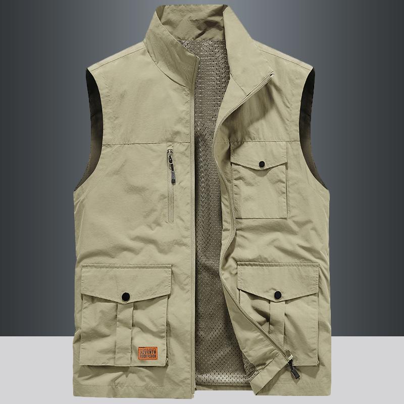Tooling Vest Men'S Spring And Summer Multi-Pocket Outdoor Vest Stand-Up Collar Vest Fishing Photography Mountaineering Vest Logo