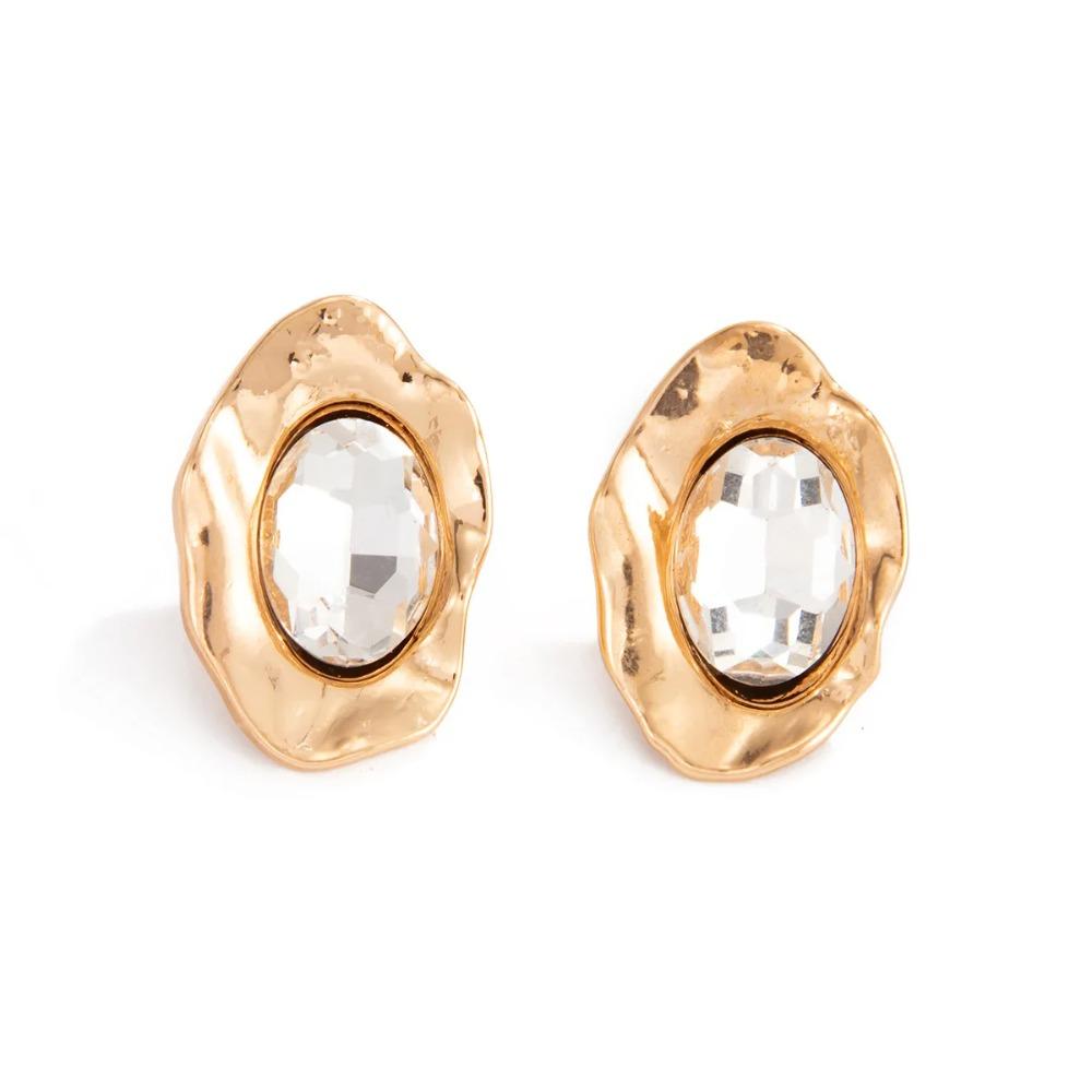 Personality Geometric Inlaid White Acrylic Gemstone Oval Stud Earrings for Women Versatile Irregular Earring Fashion Jewelry