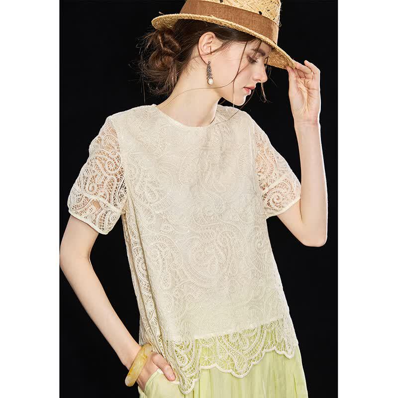 Women s French Style Lace Sequin Blouse L грязно-белый