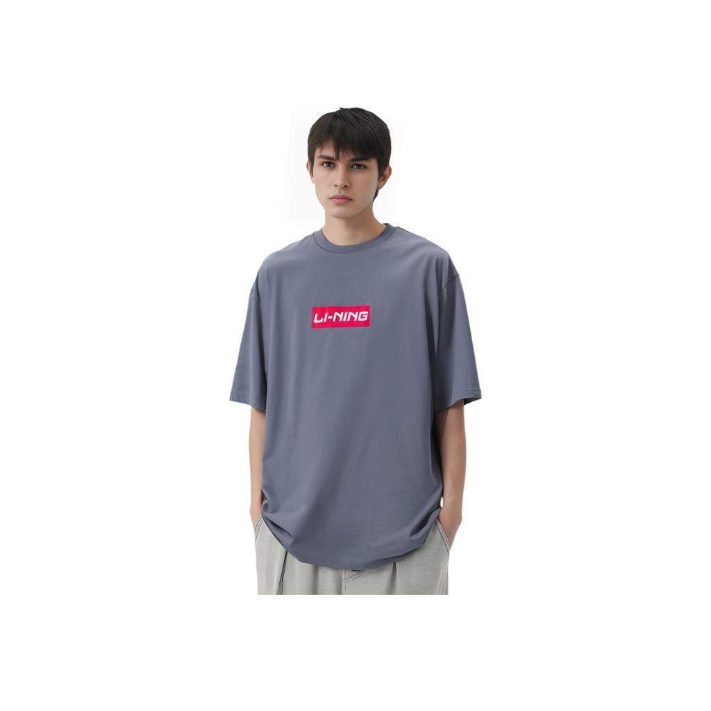 Li Ning Sports Fashion Series Letter Logo Printed Round Neck Short Sleeve T-Shirt Unisex Tops Firestone-Blue AHSSC17-3