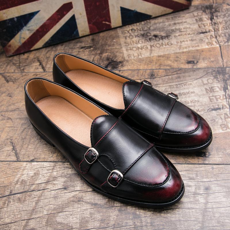Fashion New Men Fashion Le Fu Shoes PU European style Metal Double Buckle One Step Comfortable Business Dress Shoes Size 38-48 Men Shoes