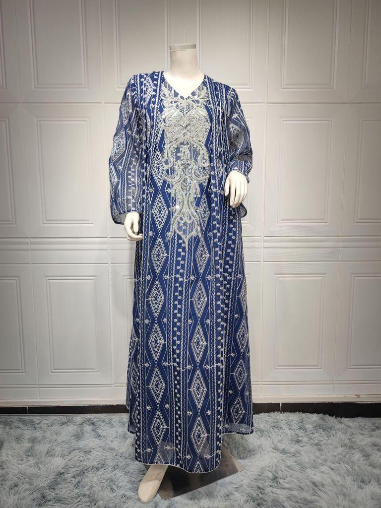AB293 2023 Plus Size Sequin Embroidered Floral Evening Gown for Muslim Women