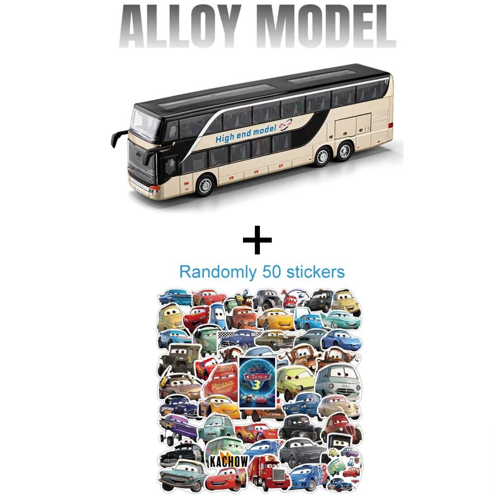 1:30 Business Double Decker Alloy Bus Models Toys Diecast Cars Doors Opened Sound Light Pull Back Miniature Car Christmas Gifts