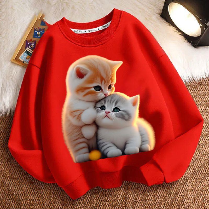 Children's Little Cat Hoodies for Autumn and Winter, Casual Long-sleeved Hoodies for Boys and Girls
