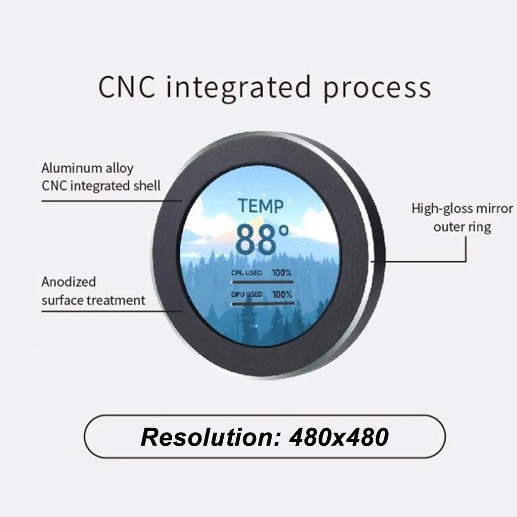 Liquid Cooler LCD Screen 2.1in IPS Round 480x480 Dimmable Multifunction Watercooler Screen for Desktop Chassis