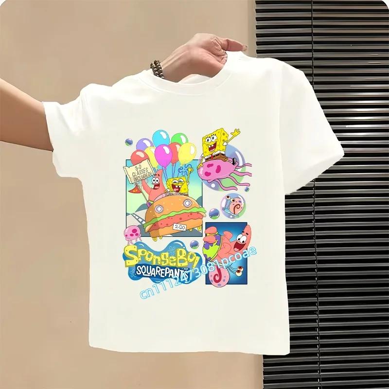 2026 SpongeBob Summer Tshirt for Children  100 Cotton ShortSleeved Boys Sport Shirt  Girls Casual Top with Cartoon Print