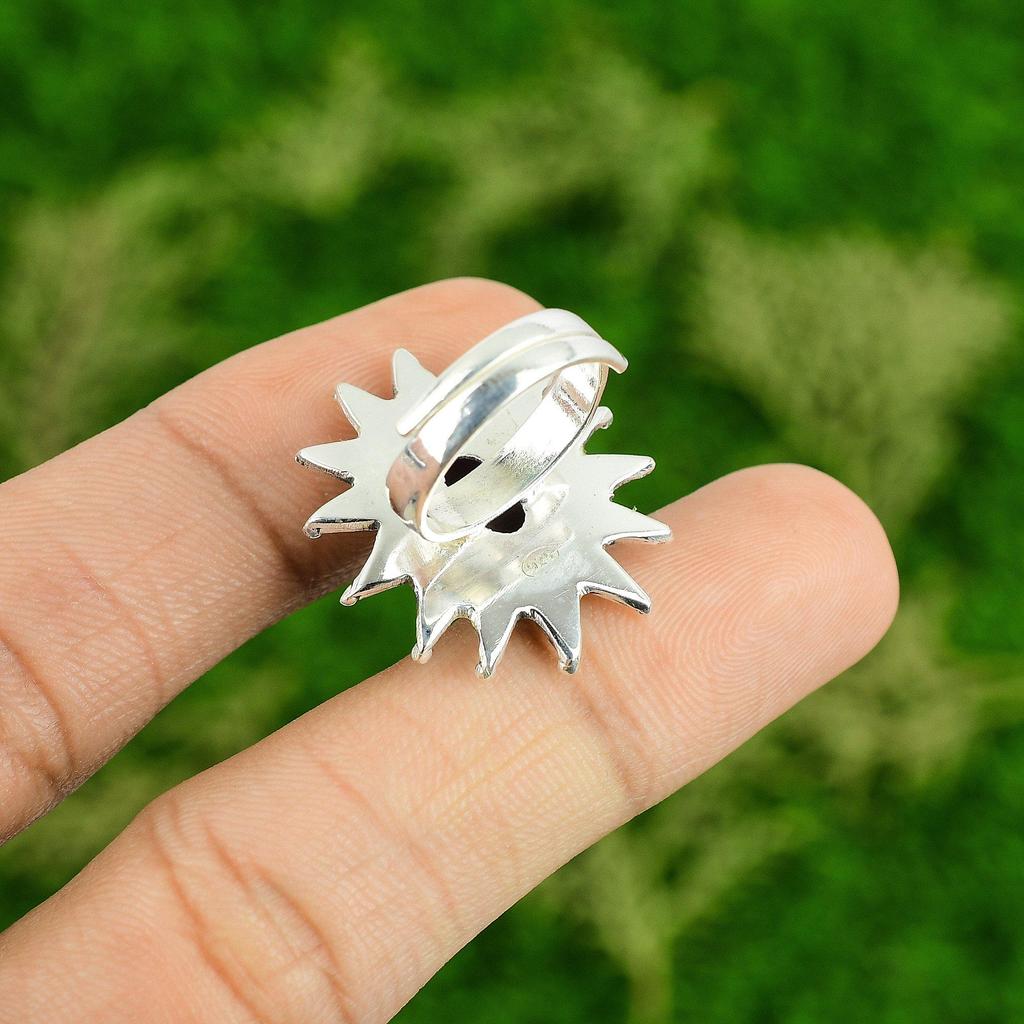 925 Silver Oval Ruby Zoisite Gemstone Flower Trendy Engagement Statement Ring