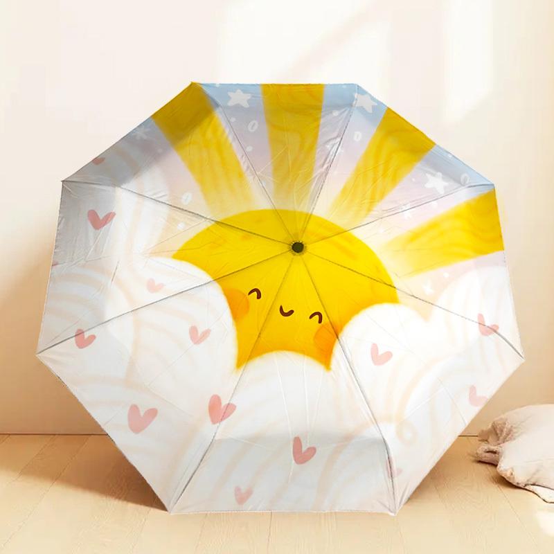 1pc Sunshine Clouds Automatic Folding Umbrella 8 Rib Iron Frame,  Suitable for Travel, Daily Use, Birthday, Women & Men Gift