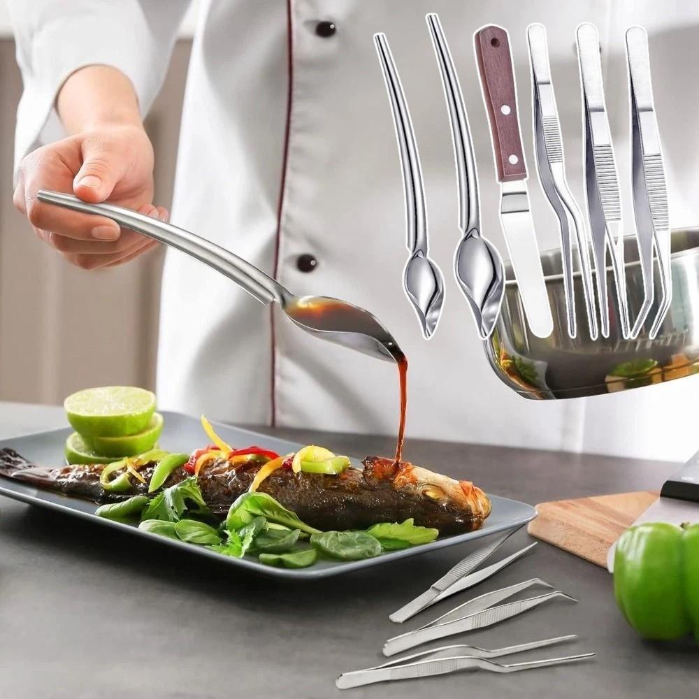 6/12Pcs Dessert Tools Plating Drizzle Spoons Drawing Spoons Kitchen Tongs Set  for Plates Decorating