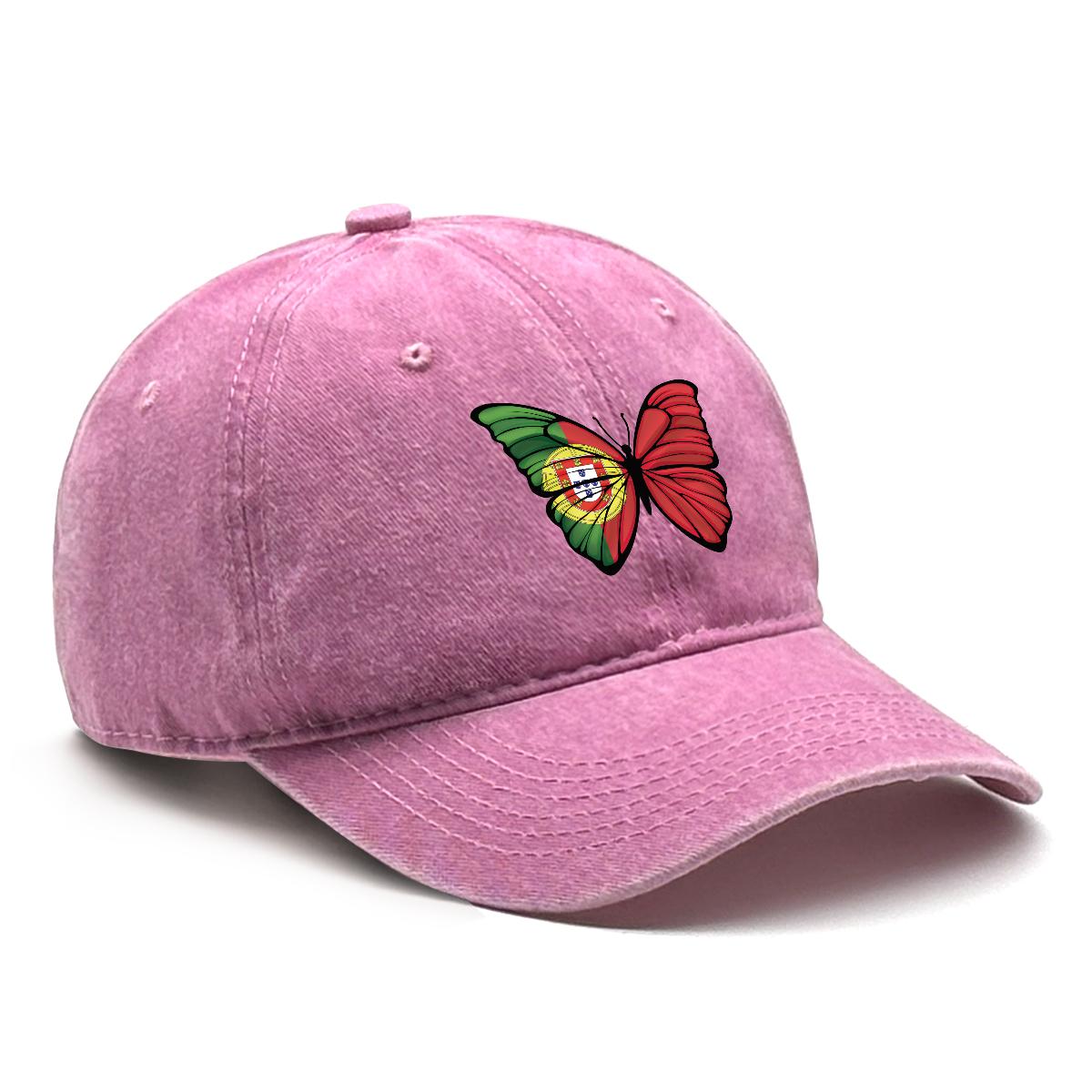 Flag of Portugal Print Unisex Snapback Baseball Cap Butterfly Woman s Cap Breathable Hip Hop Adjustable Baseball Hat розовый