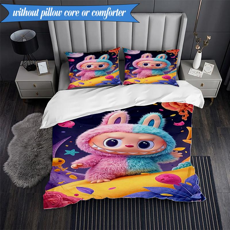 Labu-bu Friends Adventure 3pcs K-pop music group Bedding set,Ideal for Bedroom, Dormitory,Including Duvet Cover And 2pcs Pillowcases,Fan gifts