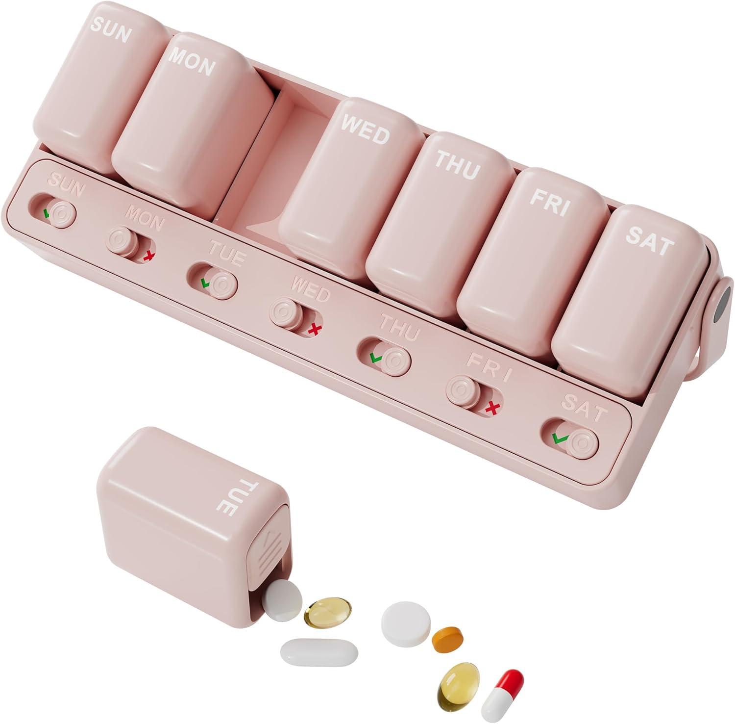 

Weekly Pill Organizer 2 Times a Day Large Travel Pill Box 7 Day Am Pm Twice Daily Pill Case with Rotatable Handle
