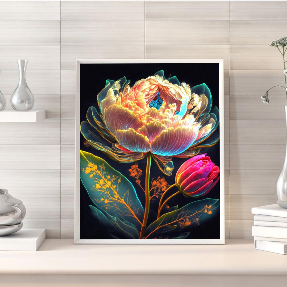 5D DIY Full Rund Borr Diamantmålning Blomma Kit Heminredning Konst Hantverk
