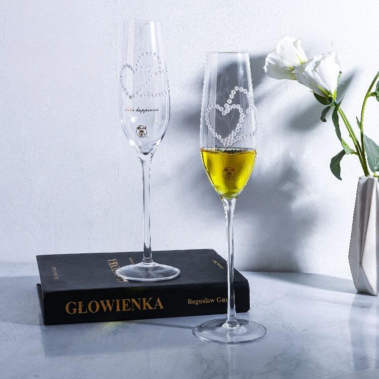 Luxury Diamond Heart Champagne Glasses Set Crystal Glass Highball Cup with Rhinestones Gift Box