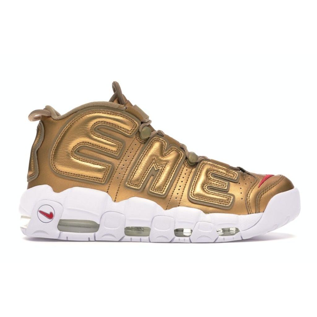 Supreme x Nike Air More Uptempo Metallic Gold Unisex Sneakers White 902290-700