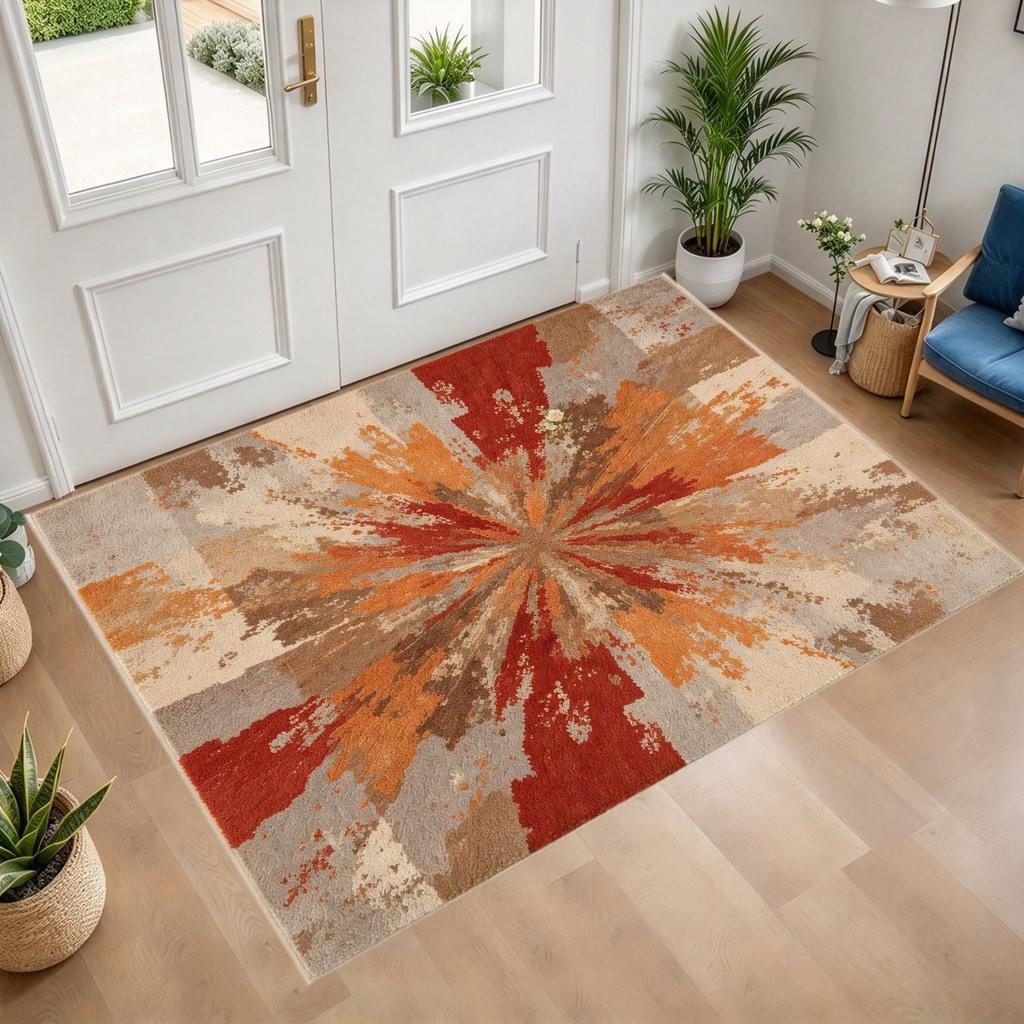 Boho Floral Striped Entry Doormat, Ethnic Tribal Style Washable Floor Rug, Colorful Ornamental Decor Mat for Porch Hall Interior