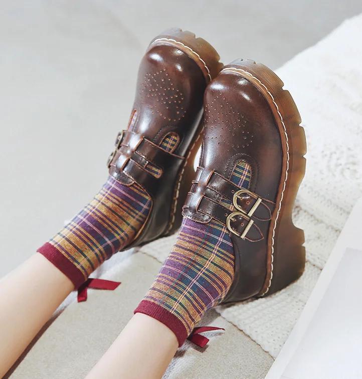 

Мода Натуральная кожа ретро обувь женская ремешок на щиколотке толстая подошва платформа круглый носок массивный каблук вечеринка косплей 40 коричневый